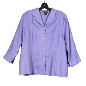 Vintage Harold's Purple Linen Button Front 3/4 Sleeve Blouse Shirt Size 12